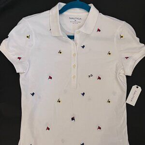 Nautica New With Tags Size XS White Polo With Maritime Flag Pattern
